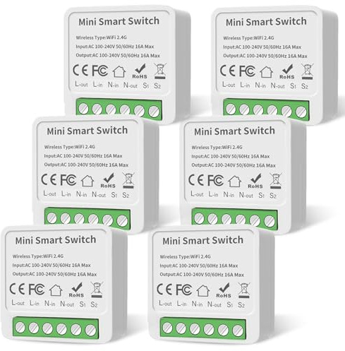 Paquete de 6 módulos de interruptor de luz inteligente de 1 vía, compatible con Smart Life, mini módulos DIY, interruptor inteligente, interruptor WiFi, interruptor inteligente compatible con Tuya
