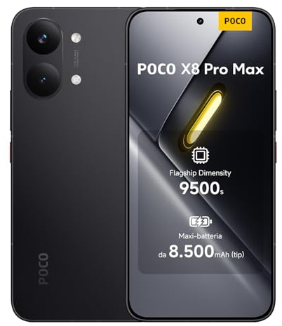 XIAOMI POCO X8 Pro MAX - Smartphone de 12+256GB, Dimensity 9500s, batería de 8500 mAh, Sensor Light Fusion 600 de 50MP con OIS, 1 año de garantía Extra, Cargador no Incluido, Negro (Versión ES)