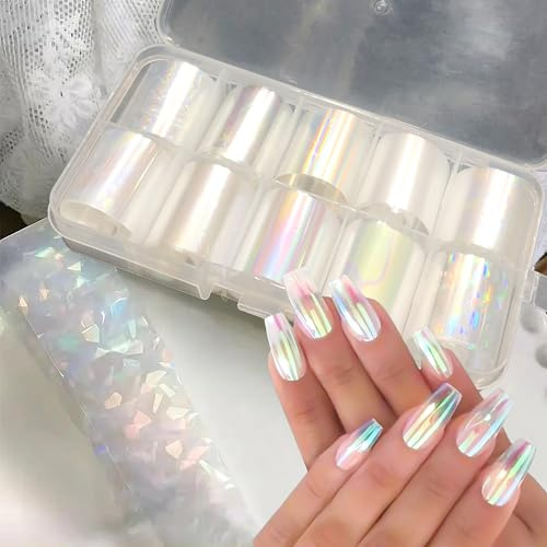 Zosutetoxo Stickers, 10 rollos de plantillas de uñas y lámina de transferencia para uñas, plantillas holográficas de foil aurora para estampar uñas