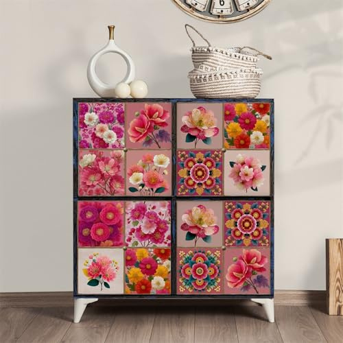 Piastrelle Adesive Cucina 10x10 Fiori Bianchi Rosa Piastrelle Adesive Bagno Mobili pvc Impermeabile Mattonelle Adesive Autoadesive Pannelli Decorativi per Pareti