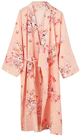 Fancy Pumpkin PijamaAlbornoz Yukata Kimono Robe [Gato Rosa] para Mujer L Color201