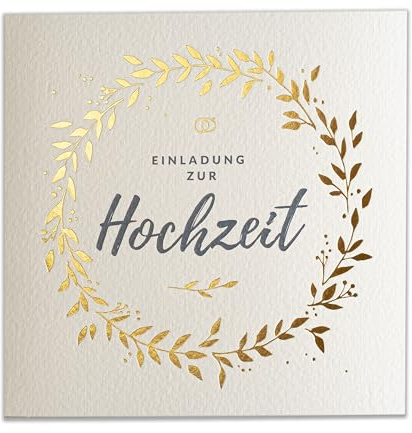 Art Nuvo SET 20 PEZZI 135 X 135 mm INviti per matrimonio con inserti stampati e buste per matrimonio – Motivo dorato su carta acquosa, ZAP_DE_06