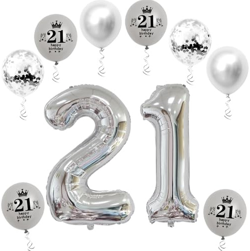 Ballon gonflable XL pour 21 anniversaire - Chiffre 21 - Ballon gonflable chiffre 21 argenté - Ballon gonflable chiffre 21 - Numéro 21