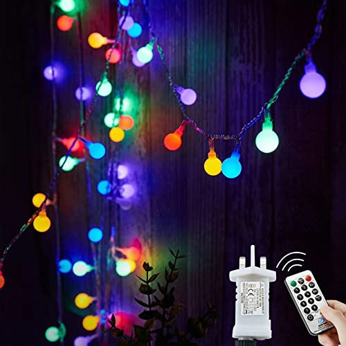 Fairy Lights Plug in 120 LEDs, 15M/49ft Globe String Lights Mains Powered, 8 Modes with Remote Timer Control Christmas Lights Outdoor/Indoor for Bedroom, Party, Wedding Decorations (Multi-Coloured)