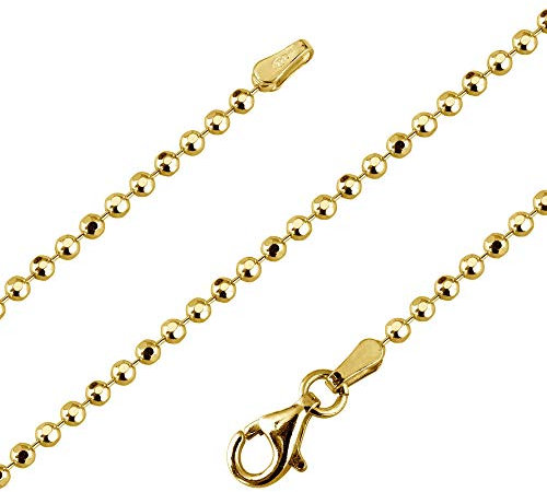 Avesano Kugelkette Damen 24K vergoldet 925 Silber 2 mm – Halskette ohne Anhänger, Made in Italy, 70 cm – Goldkette Damen, Geschenkidee Frauen 101061-570