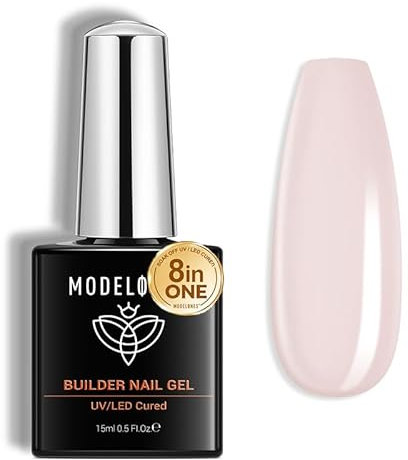 modelones Builder Nail Gel, 8-in-one Rosa Aufbaugel für Gelnägel,Nagelkleber Für Kunstnägel Gel, Hard Gel Builder Für Nägel Strengthener Extension Gel Base Coat, Nagelverlängerung Nail Art DIY 15ML