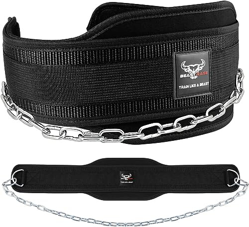 BEAST RAGE Ceinture d'haltérophilie avec chaîne réglable en acier de trempage de 91,4 cm, rembourrée en néoprène, support dorsal pour homme et femme (noir)
