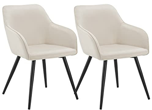 Juskys Esszimmerstühle 2er Set Tarje mit Rückenlehne & Armlehne, Metallbeine, Samt Bezug, bis 110 kg belastbar, 2 Stühle Esszimmer Küche Küchenstühle - Sand