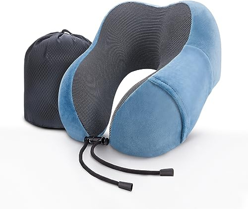 WENGX Travel Pillow Neck Pillow Memory Foam Soft Comfort and Support Travel Flight Neck Pillows,U-shaped Pillow for Sleeping with Storage Bag for Airplane Car Office Home,etc (Blue)