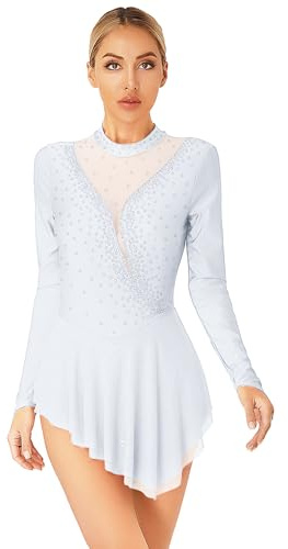 Freebily Iskonst Skridskoåkning Klänning Kvinnor Klassisk Dans Klänning Modern Ballerina Strass Balett Leotards Modern Opera Dans Klänning Danskläder, Vit, M