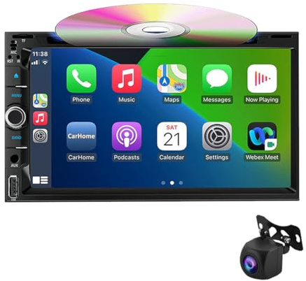 CarPlay Android Auto CD Reproductor de DVD Doble DIN 6.95 Pulgadas 1080P Pantalla táctil Radio para automóvil con cámara de visión Trasera Mirror Link Bluetooth 5.0 FM|Am|AUX|TF|EQ|DSP