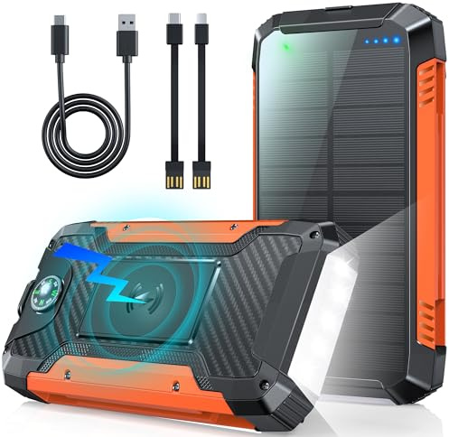 Power Bank Solar 49800mAh Cargador Portátil 30W Batería Externa de Carga Rápida, Wireless Cargador Solar 3 Salidas y 2 Entradas, Bateria Solar Portatil Linterna incorporada