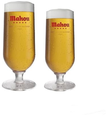 Mahou Pint Lager - Vaso de pinta de cerveza y vaso de media pinta, 20 onzas y 10 onzas, juego de 2