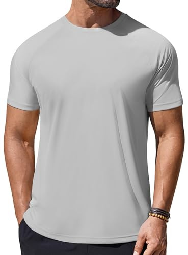 PINSPARK Sport T-tröjor herr UV skydd skjorta funktionell skjorta kortärmad UPF 50+ solskydd sportskjorta snabbtorkande träningströja andningsaktiv löpartröja Rashguard, LJUSGRÅ, XL