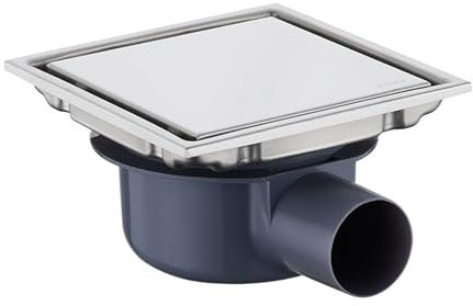NEWFUN Caniveau de Douche Carré,15 * 15 Bonde de Douche, Siphon à 360, Siphon de Sol Anti-Odeur, Invisible, Utilisable en Positif et Négatif, Double Filtration, Peut être Carrelé, Argenté
