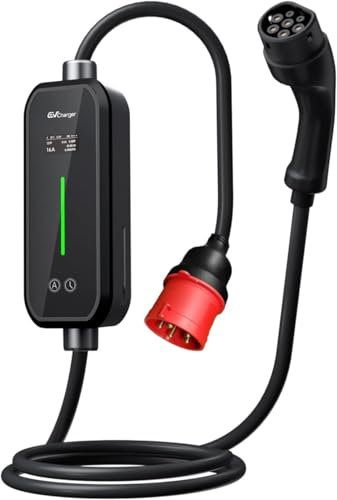 Hexinex Typ 2 EV Ladegerät für Elektroauto 11kW, Heim-Ladestation 3 Phasig CEE Stecker instellbarer Ladeleistung 6/8/10/13/16A, 4 MeterTragbares EV Ladekabel mit LED Digitalanzeige