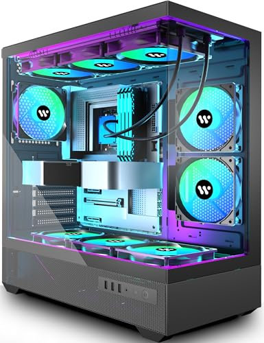 KEDIERS PC Gehäuse Vorinstallierter 5 × 120mm PWM ARGB Lüfter, ATX Mid Tower PC Gehäuse, Computergehäuse mit Panoramaaussicht Gehärtetes Glas Front Panel, Schwarz (G800-B50F)