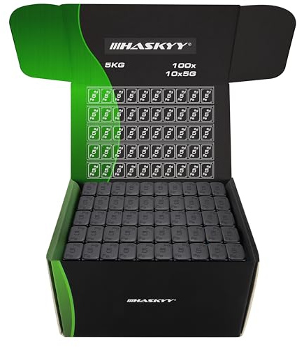 HASKYY Pesi per bilanciamento pesi adesivi, 5 kg, colore nero, per cerchioni in alluminio, 100 barrette adesive con bordo a strappo e autoadesive 5 g x 10