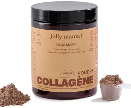 Jolly mama! Deca Mama | Collagène Marin, Malt d'Orge, Vitamine C | Peau & Cartilage | Goût Café | Sans Caféine | Compatible Grossesse & Allaitement | Fabriqué en France | Pot 108g