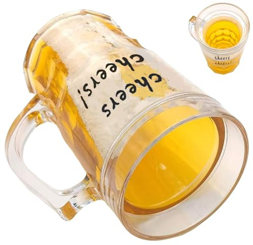 Fake Beer Glasses, 450ml Double Layer Funny Beer Stein, Fake Double Fake Beers Mug with Mezzanine, Realistic Prank Cup for Bars Beverages