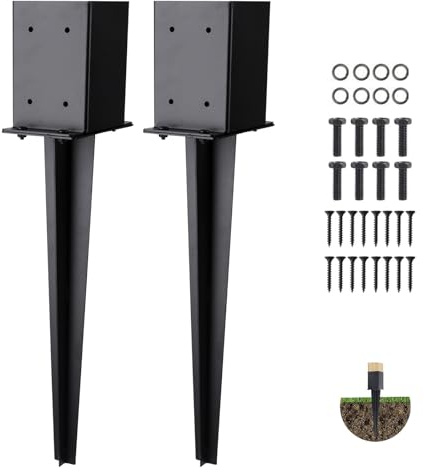 Cokritsm 2 Pcs 4x4(Actual 3.6x3.6) Fence Post Anchor, Heavy Duty 56cm Height Total Ground Spike with Black Powder Coated Finish for Deck, Mailbox,Porch, Railing