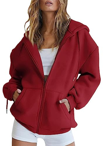 Uwdiohq Veste pour Femmes à Capuche, Manches Longues Zippée, Décontractée Chaude Élégante, Grande Taille avec Poches, Style Sport pour Printemps Automne Hiver