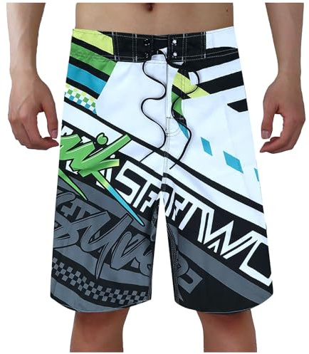 Short de Bain Long Homme Maillots de Bain Travail Piscine Séchage Rapide Surf l'été Hawaïen Short de Plage Imprimé Grande Taille Shorts (Z0a1-Light Green, M)