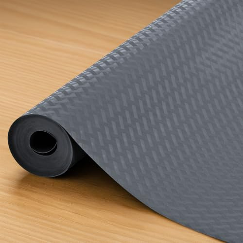 HOMGEN Drawer Liners - Washable 45cmx500cm Refrigerator Mats - Non-Adhesive Cabinet Liner - EVA Plastic Lining Book Shelves Mats - Waterproof & Oil-Proof Kitchen Cupboard Liner(Gray/Crossed Stripe)