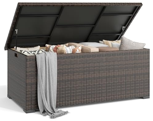 UDPATIO Boîte de rangement XXXL - Étanche - 870 l - Avec vérins à gaz - Résistant aux intempéries - Marron