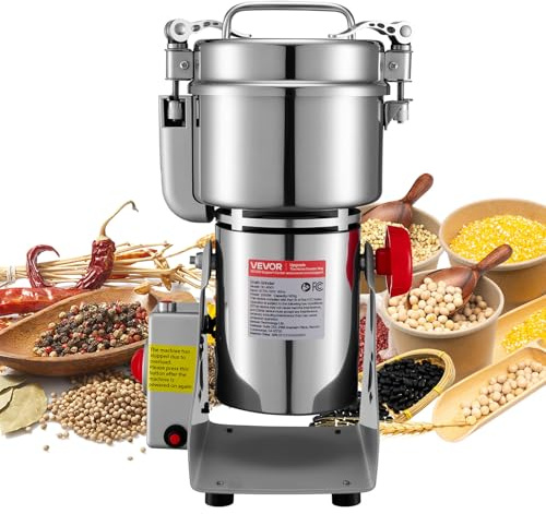 VEVOR Electric Grain Mill Grinder, 1.8 lbs Commercial Spice Grinders, High Speed 2100W Stainless Steel Pulverizer Powder Machine, for Dry Grains, Spices, Cereals, Coffee, Corn & Pepper, Swing Type