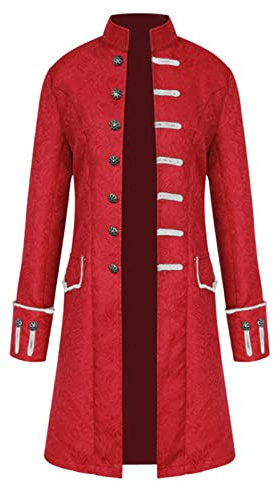 Costume de frack médiéval pour homme - Style vintage gothique - Uniforme victorien - Carnaval - Cosplay - Vêtement d'Halloween - Vampire - Manteau de pirate, rouge, XXL
