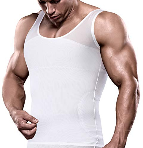 VENI MASEE Slim Men's Compression Shirt to Hide Gynecomastia Moobs Chest Slimming Body Shaper Undershirt,