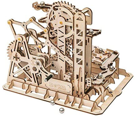 ROKR Marble Roller Coaster Clockwork Mechanical 3D Puzzle Game Woodcraft Construction Kit Adult Craft Set Puzzle Present (Tower Coaster)