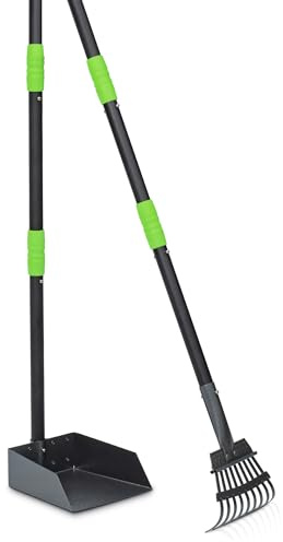 Niubya Pooper Scooper for Dogs, Metal Poop Scooper Tray and Rake Set with Adjustable Long Handle, Dog Pooper Scooper for Pet Waste Removal