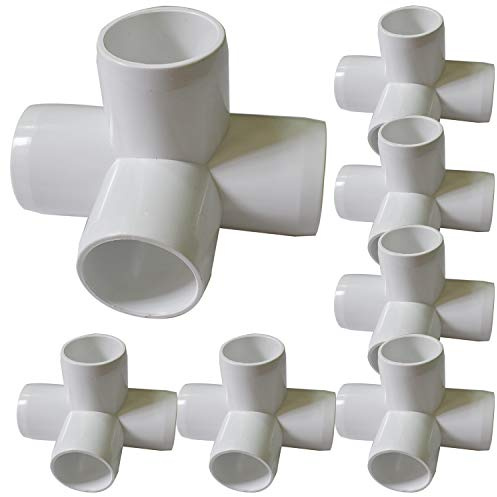 8Pack 4-Way PVC Fittings, 1 Furniture Grade Elbow Fitting for Building Heavy Duty PVC Furniture, SCH 40 4-Way Side Outlet Tees, PVC Conner Fittings for Greenhouse Shed Pipe Fittings Tent Connection