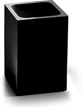Gedy G-Bangkok Portaspazzolini da Bagno Nero, Misure e Peso: 11X7,4X7,4 CM & 0,46 kg, Portaspazzolini in Resina e Sabbia, Design R&S, 2 Anni di Garanzia