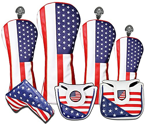 Couvre-têtes de golf USA pour Driver et Bois de parcours - Housse en cuir premium, conçue pour s’adapter à tous les bois et drivers (Couvre-bois de fairway)