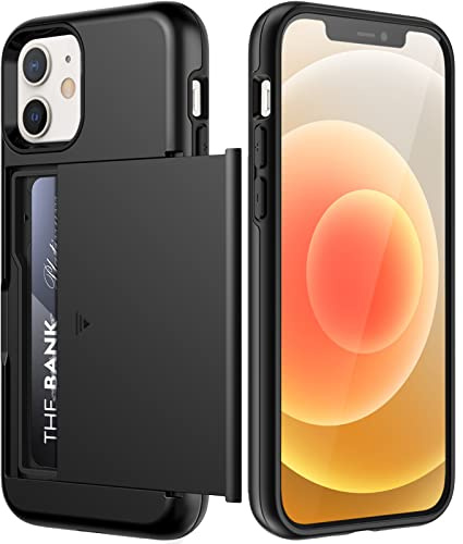 JETech Coque Portefeuille pour iPhone 12/12 Pro 6,1 Pouces avec Porte-Cartes, Étui de Protection Téléphone Double Couche Antichoc, Fente Cachée Coulissante (Noir)