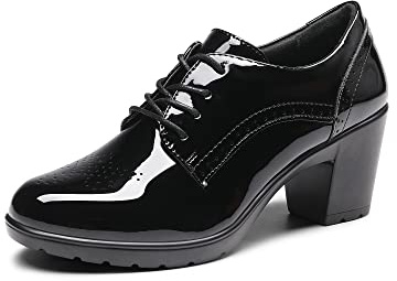 DREAM PAIRS Women's Oxford Heels Pointed Toe High Chunky Brogues Mary Jane Shoes,Size 6,Black-PAT,SDOX2303W