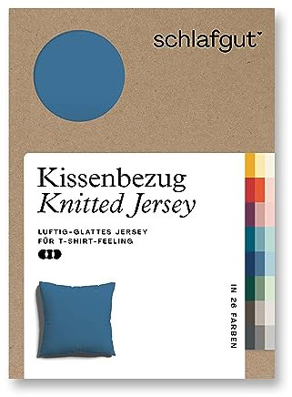 schlafgut Knitted Jersey Kissenbezug 40x40 cm Blue Mid Uni weicher Premium Kopfkissenbezug einzeln, faltenfrei mit Elasthan