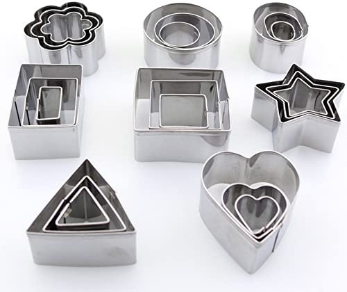 Tissting Juego De 24 Mini Cortadores De Galletas De 8 Formas Cortadores De Galletas De Acero Inoxidable Moldes Cortadores De Bolas De Masa con Estrella, Corazón, Círculo, Oval, Triangular, Rectángulo