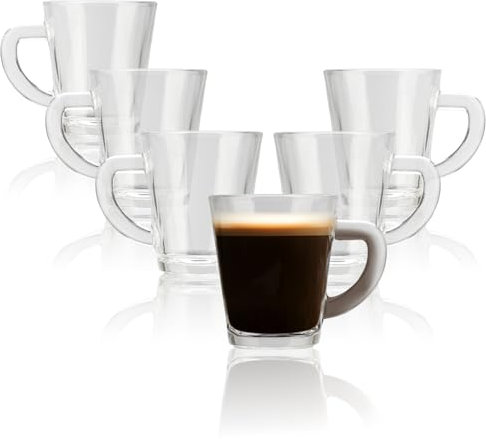 COM-FOUR 6x Vasos de Espresso de Vidrio de Borosilicato Resistentes al Calor - Vasos de Cafe de 70 ml - Robustos - Apto para Lavavajillas y Microondas