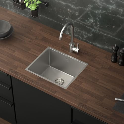 ML-Design Lavello da Cucina 34x40 cm Lavabo da Incasso Rettangolare in Acciaio Inox Lavello Sottopiano a 1 Vasca con Set di Scarico e Troppopieno Vasca Singola con Sifone Lavandino