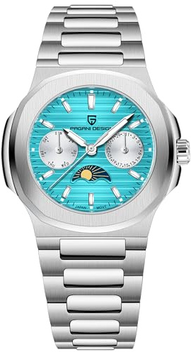 TYBERLEY Pagani Design 1786 Elegant Women's Quartz Watch Moonphase Multifunction Chronograph Full Stainless Steel Waterproof Luxury Sports Wristwatches Automatic Date Week Display