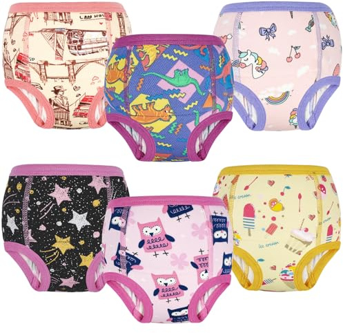 FLYISH DIRECT Potty Training Pants Girls 100% Cotton, 6 Packs Absorbent Potty Training Underwear for Girls and Boys, Reusable Training Pants for Toddlers, Mix Purple, 6 Years