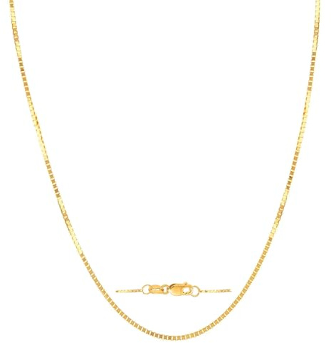 SPETLEK 14K Yellow Gold Box Chain Necklace for Women 0.9mm 14K Solid Gold Necklace with lobster clasp 16 Inch
