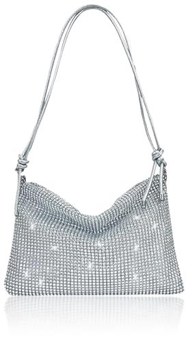 Yuqilin Glitzer Tasche,Clutch Silber Abendtasche Damen Glitzer Handtasche Tasche Glitzer Elegante Handtasche mit Reißverschluss Silberne Tasche,für Abschlussball,Party,Alltag,Hochzeit