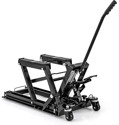 COSTWAY Ponte Sollevatore Idraulico per Moto, Sollevatore Motociclette fino a 680 kg, Cric Alzamoto con Ruote e Piattaforma Regolabile in Altezza a Pedale Resistente per ATV, UTV per Officina (Nero)