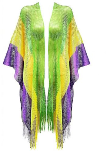 Mardi Gras Poncho med sjal poncho-kofta öppen framtill med Mardi Gras Fancy Dress Up Scarf Maskerad Kostym