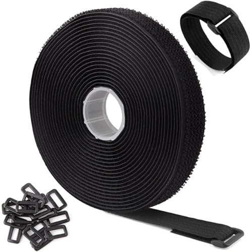 Double Dragon 5m x 2cm Velcro Cable Straps with 25 Buckles | Adjustable Fastening Cable Straps | Hook & Loop Securing Strap for Cable Tidy, Wire Management, Cord Organiser | Free Cut Length, Reusable